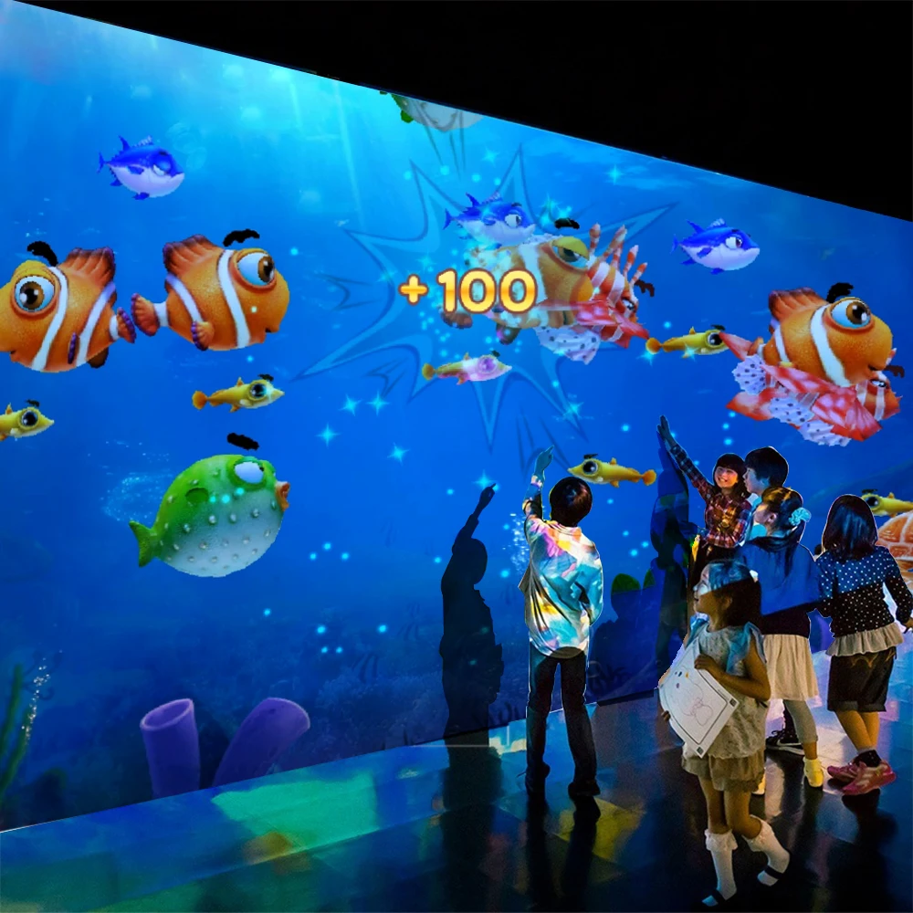 Amazing Christmas Gift 4k Interactive  Projection Wall Floor for Party, Event with 22 Sea Fish Dinosaur Game Software