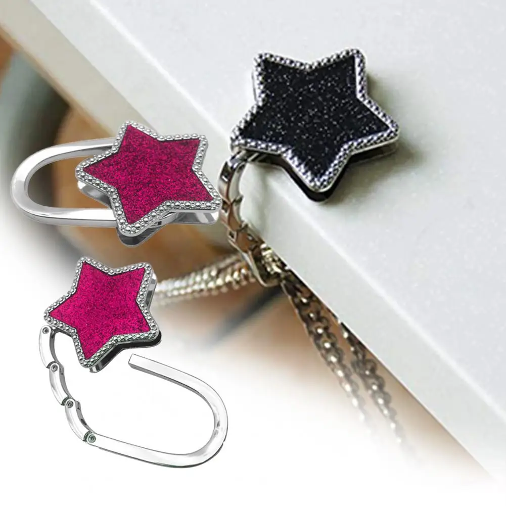 Bag Hook Shiny Folding Rhinestone Crown Star Table Edge Handbag Hanger Shiny Metal Table Side Bag Holder Women\'s Bag Hanger