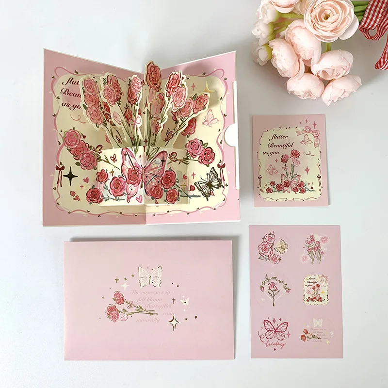 

Surprised 3D Greeting Card Pop Up Love with Envelope Valentine's Day Card Rose Blessing Card Wife Girlfriend Gift