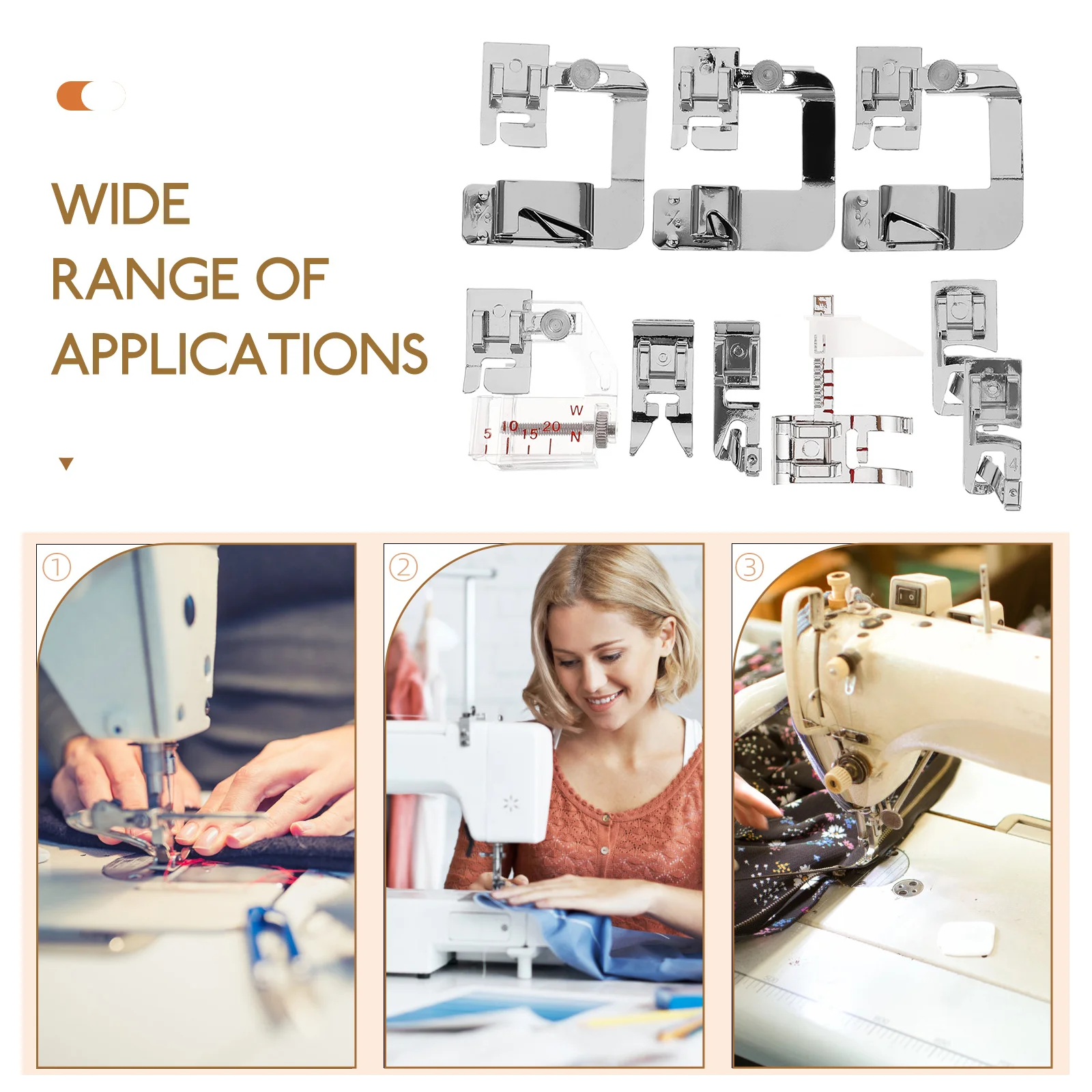 

9pcs Stainless Steel Machine Presser Feet Household Wear-Resistant Rolled Hem Replacement Stitching Accessories Portable Small