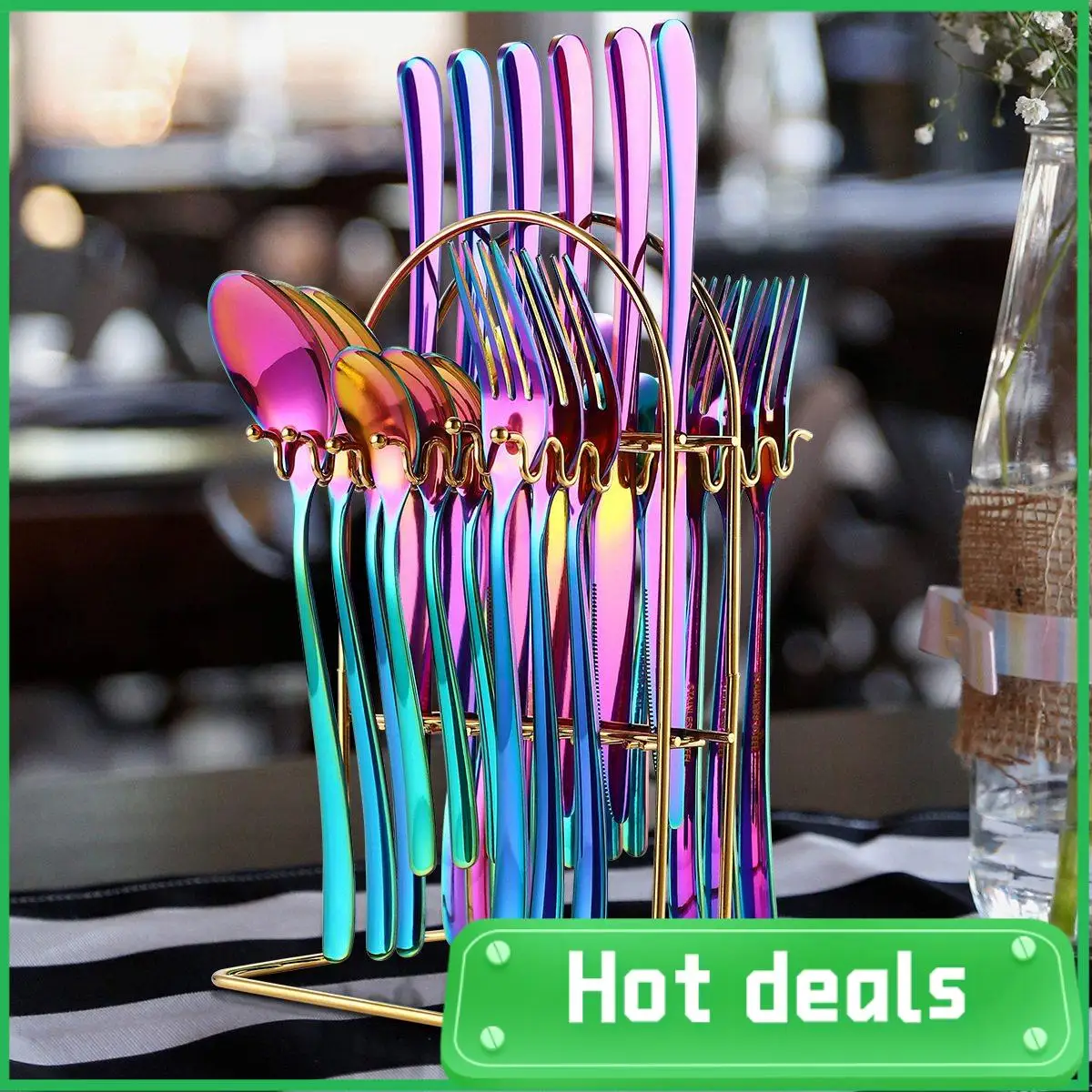 

AC62-Nordic Cutlery 24Pcs Rack Set Stainless Steel Cutlery Set With Rack Knife Fork Spoon Tea Spoon Cutleries