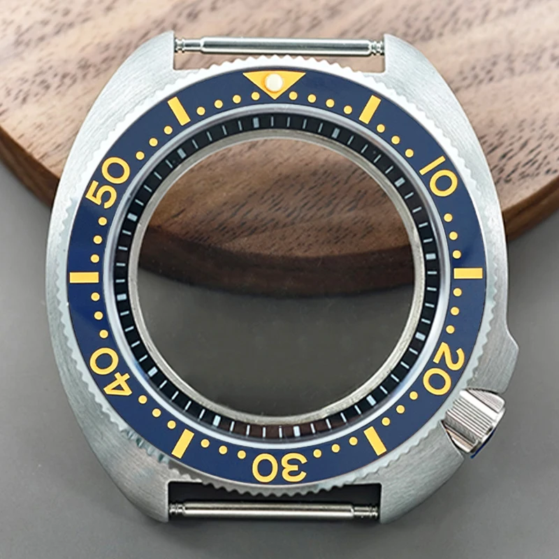 44mm Turtle Watch Case Transparent Back Cover Fit 6105 6309 Turtle For NH35 NH36 4R 7S26 Automatic Movement Watch Replace Cases