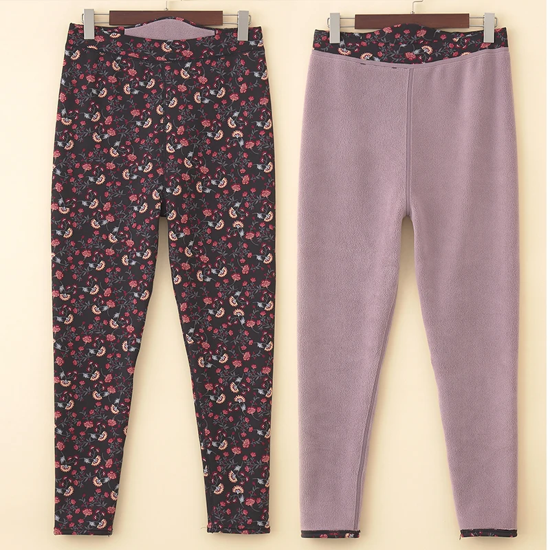 pantalon-double-polaire-imprime-chaud-et-ample-a-porter-comme-sous-vetement-ou-comme-vetement-d'exterieur-pour-femmes-agees-taille-haute-elastique-motif-floral-pour-la-maison