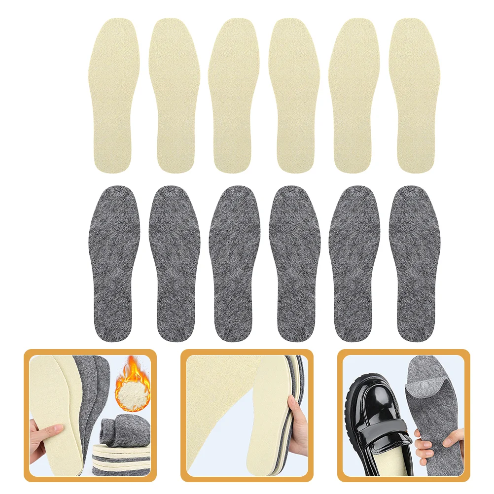 6 Pairs Can Be Cut Wool Insole Women's Insoles Replacement Shoe Chemical Fiber Winter Comfortable