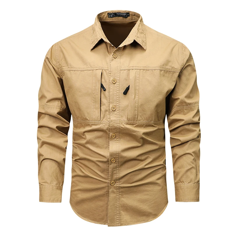 Size 5XL Spring Cotton Cargo Shirt for Men Long Sleeve Multi-Pocket Shirts Outdoor Casual Colthing High Quality Militar Overshir