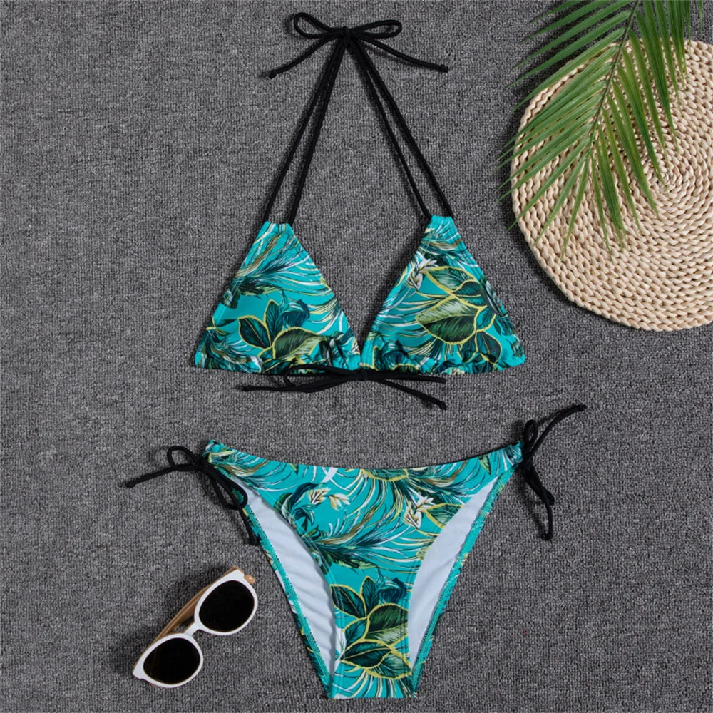 Sexy String Extrem bikini Set costume da bagno con stampa tropicale Backless Push Up costumi da bagno donna due pezzi abiti da spiaggia costume da bagno Biquini