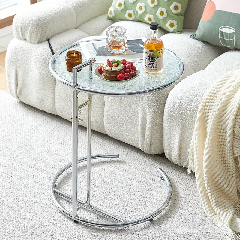 Nordic Creative Glass Lift Coffee Table Transparent Sofa Side Table Simple Modern Designer C-shaped Table Stainless Steel