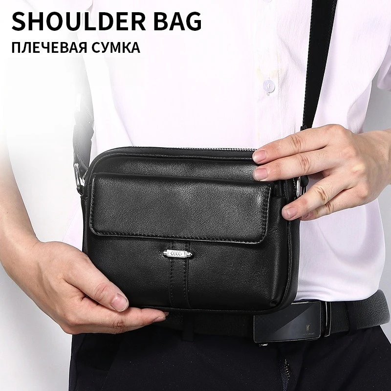Men's crossbody postman bag, leather leather, large-capacity business high-end lightweight men's single-shoulder bag