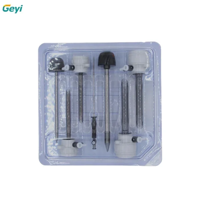 Geyi Laparoscopy Surgery Disposable Trocar Kit Including Cannula Veress Needle Specimen Bag and Dilating Tip Obturator