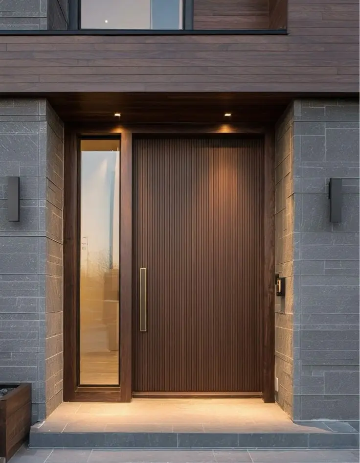 Puerta de Entrada Moderna con Panel de Aluminio de 4.0mm, Puertas de Alta Seguridad con Vidrio Templado para Casa o Villa