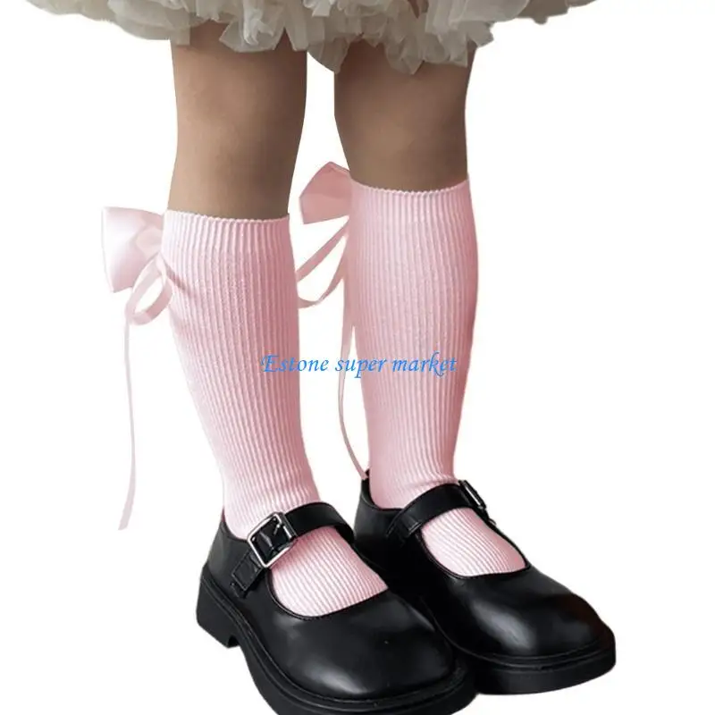 

090B Fashionable Bowknot Accent Socks Children's Socks for Girls Everyday Wear