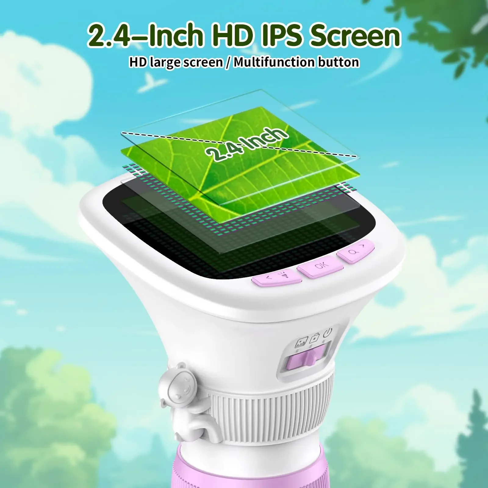 Children's Handheld Microscope with Rotating Focus and 2.4-inch High-definition Screen for Outdoor Children's Science Microscope