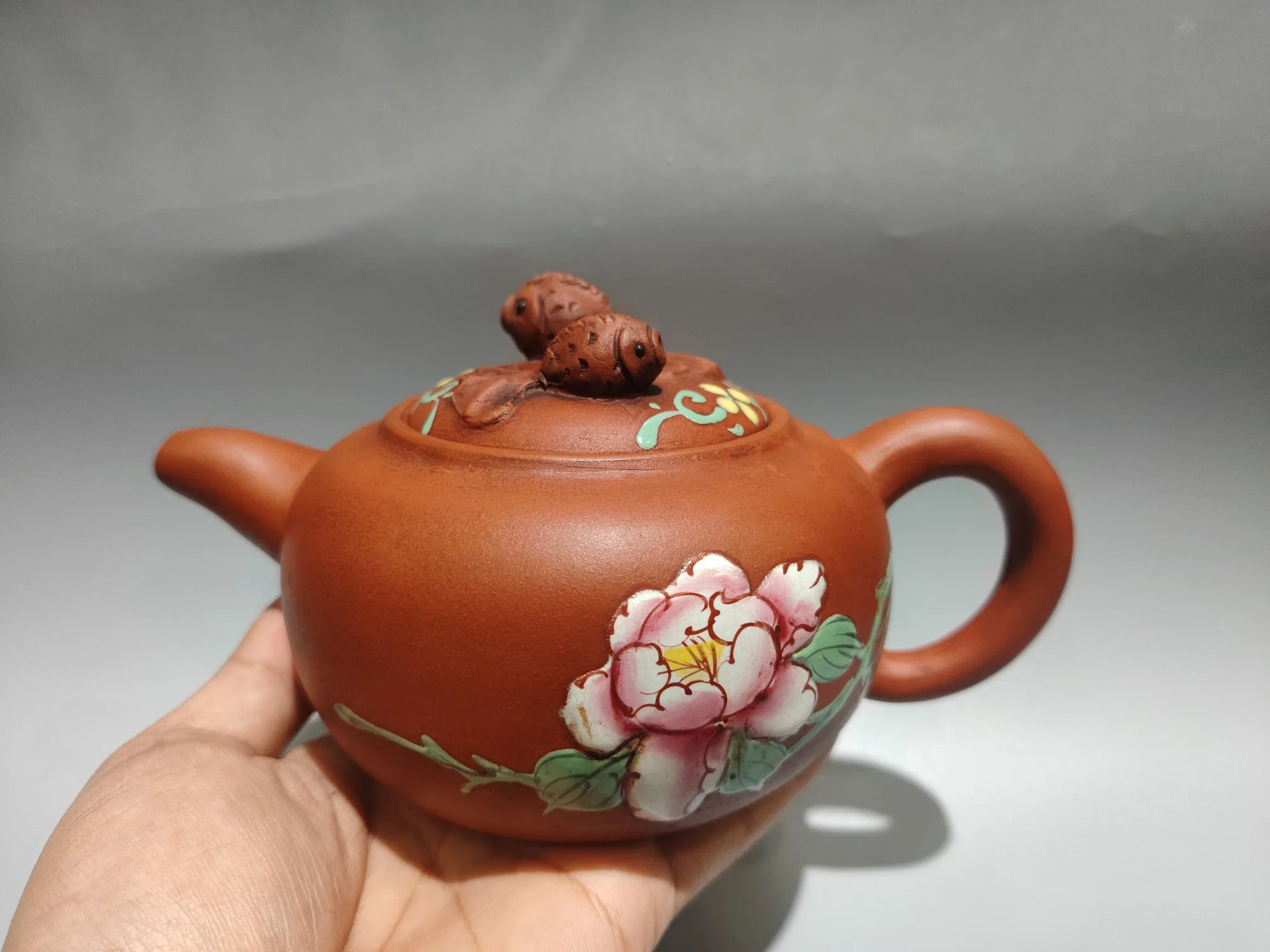 Purple Clay Pot Pointillism Lotus pattern Double Fish Lid Pot Kettle Teapot Pot Tea