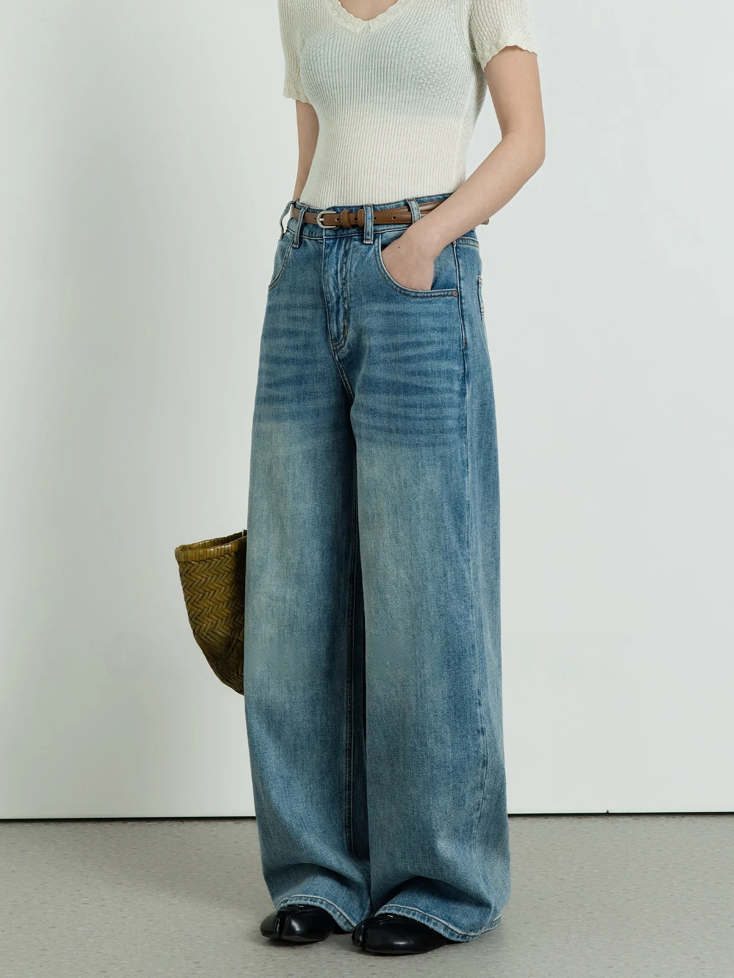 

Geometry Unit Women's Summer Thin Loose Wide Leg Jeans Casual Cotton Blend Comfortable Fit Straight Cut Denim Trousers