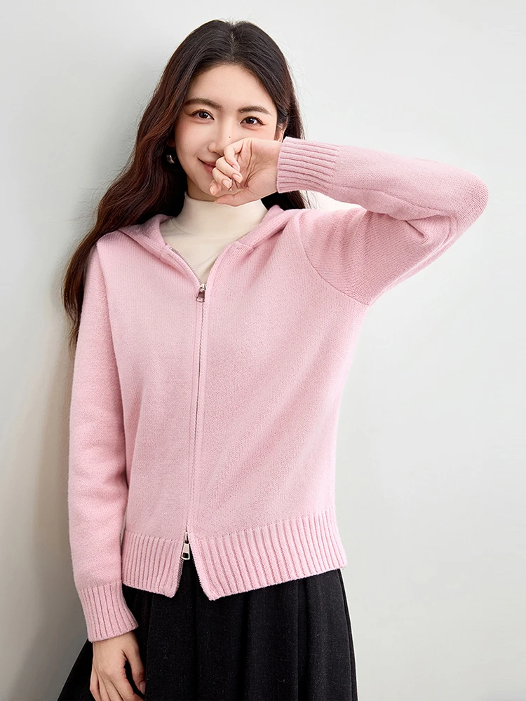 

Coralline Fce Open Cardigan Sweater Women's Autumn Winter Commute Simple Double Zipper Hooded Knitted Jaet Outerwear