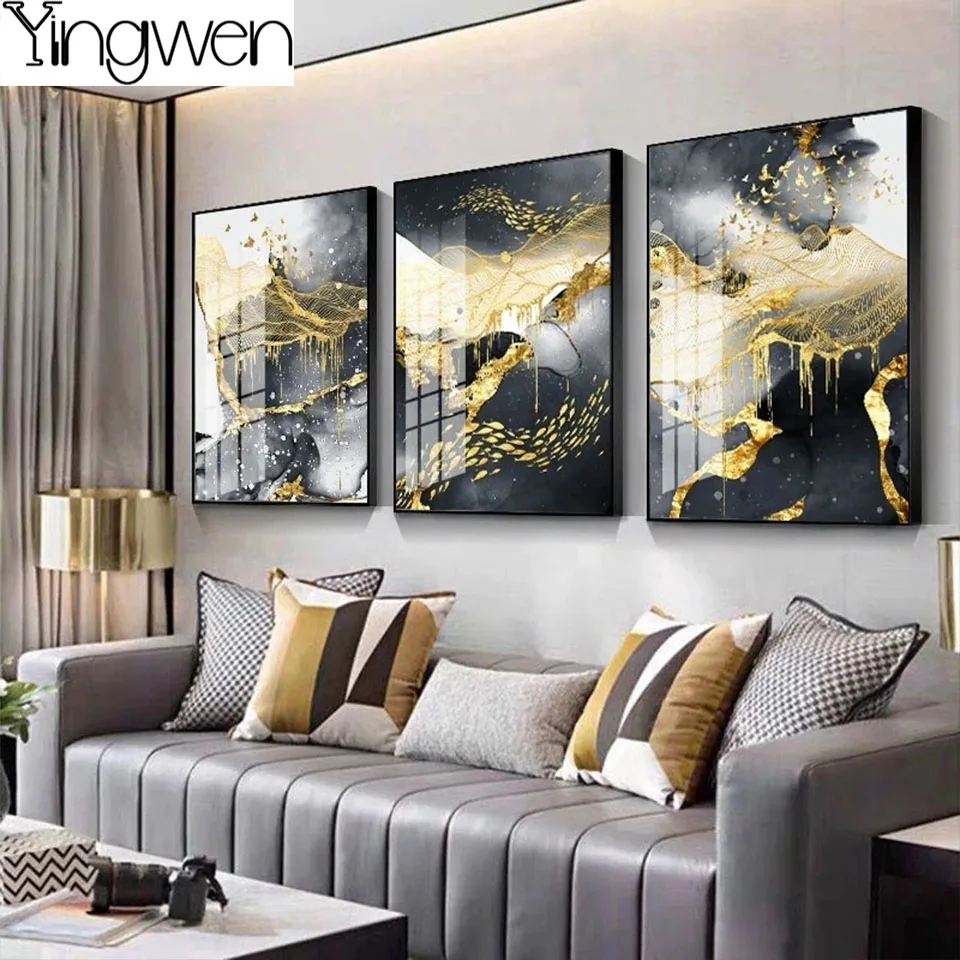 Abstract 5D Diamond Painting Marble Scenery Picture Golden Luxury Decor Cross Stitch Embroidery Kit Full Diamond Mosaic Picture