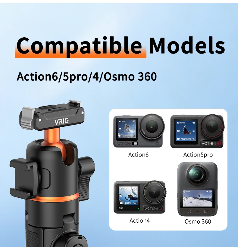 VRIG Magnetisches Stativ-Selfie-Stick-Stativ mit 360°-Kugelkopf und Cold Shoe für DJI Osmo Action 6 5 Pro 4 3 Action-Kamera-Zubehör – Detail 8