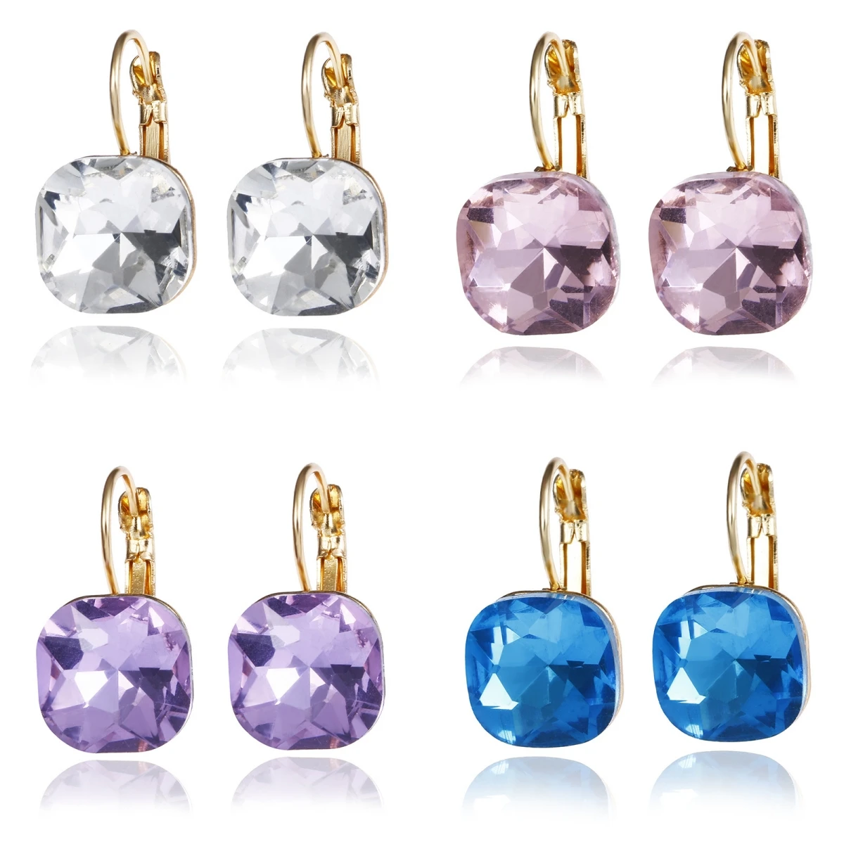 Pendientes colgantes de cristal cuadrados a la moda para mujer, joyería elegante para fiesta de boda, pendientes geométricos de Color dorado, blanco, rosa y azul