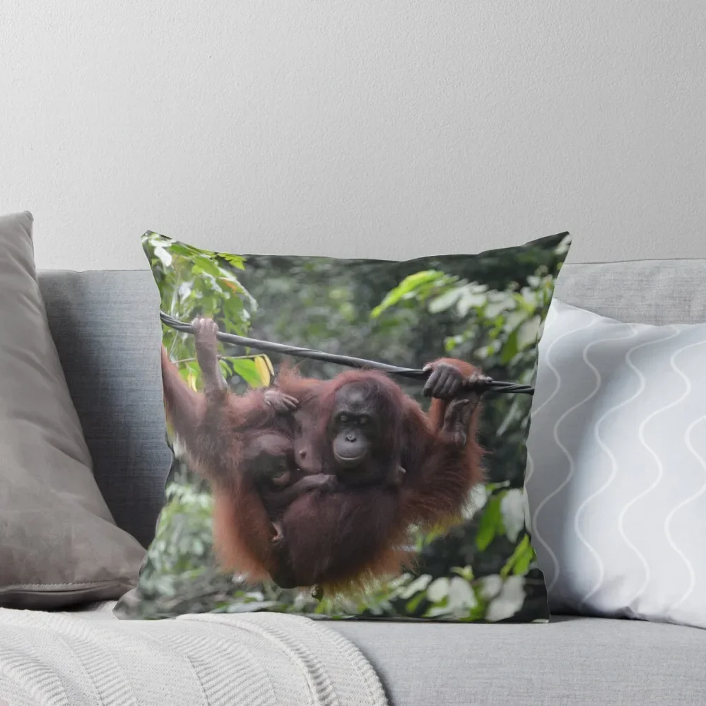 Orangutan Mother with Baby Throw Pillow Sofa Decorative Covers Luxury Pillow Cover Plaid Sofa pillow