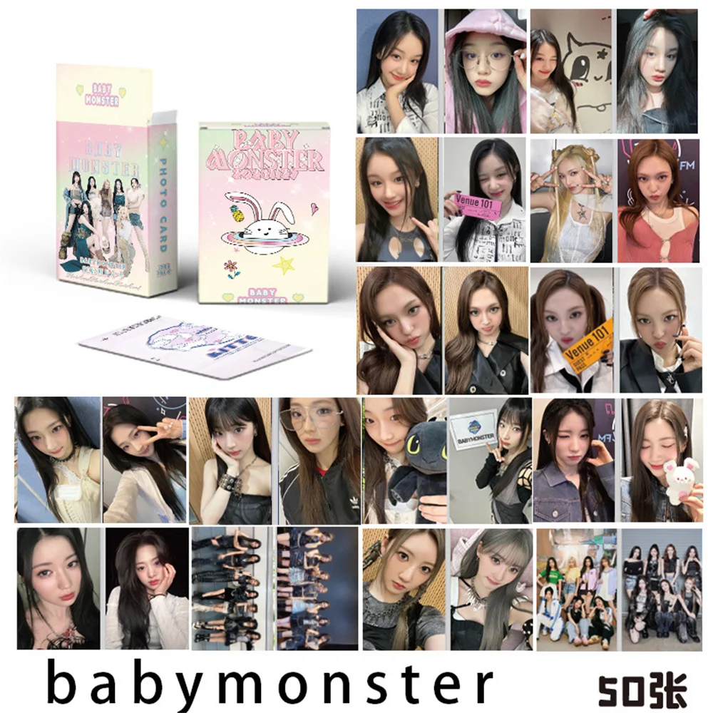 

Карточка Лазерная Kpop Babymonster в коробке, 50 шт./комплект, высокое качество, HD фото, двусторонняя печать, корейский стиль, коллекция ломо-карт для фанатов