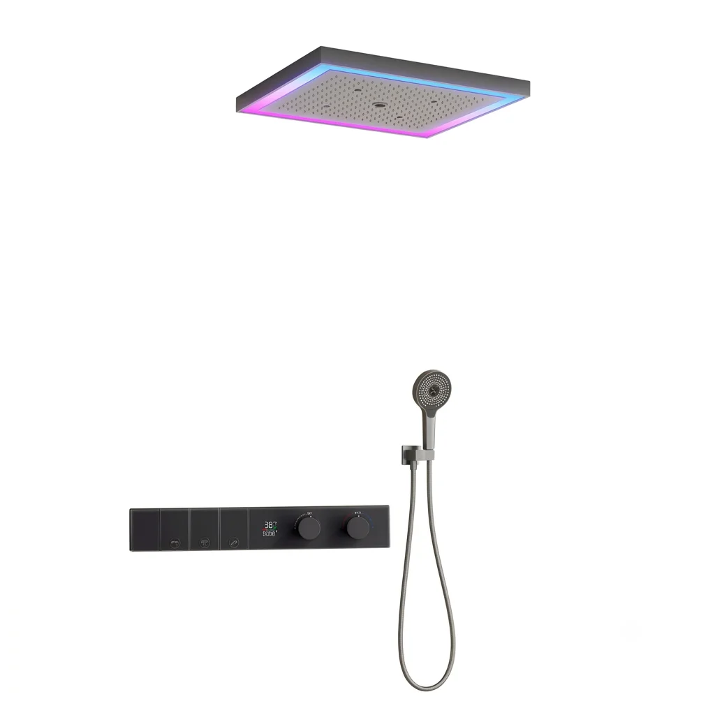 600x500 Square 4 Function Rainfall Shower Head Thermostatic Smart LED Shower Set Bathroom Concealed Mixer Valve SPA System Kit