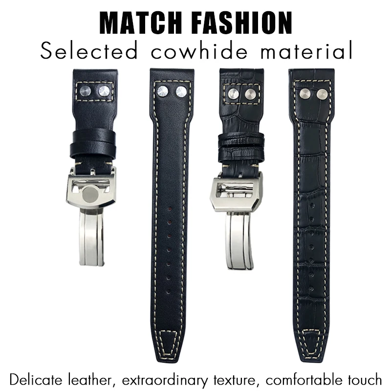 20mm 21mm 22mm High Quality Real Leather Rivets Watchband Fit for IWC SPITFIRE Big Pilot\'s Watch TOP GUN IW5009 Cowhide Strap