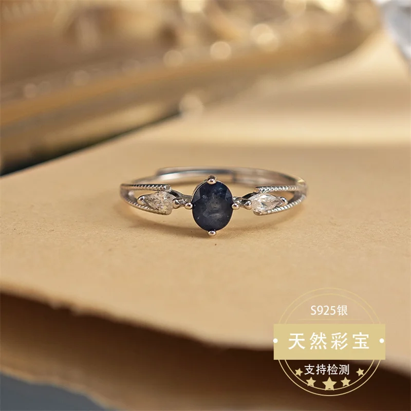 

Real 925 Sterling Silver Natural Sapphire Ring Resizable Ring Genuine Gemstone Fine Wedding Gift