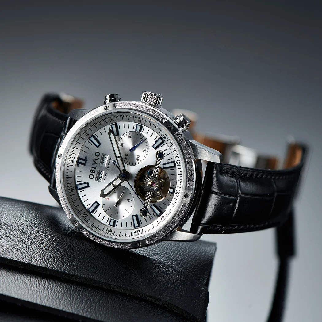 مستطيل رجال الأعمال ساعة أوتوماتيكية توربيون الميكانيكية مضيئة حزام من الجلد الياقوت مقاوم للماء التقويم الأسبوع شهر CM-T