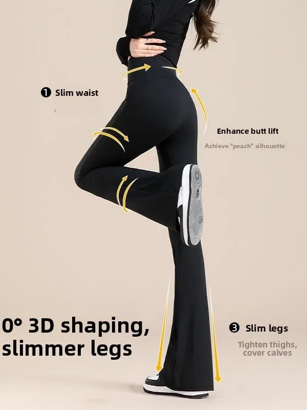 Pantalones de Yoga de pierna ancha de cintura alta para mujer, pantalones acampanados finos de verano con ajuste Bot, levantamiento de cadera de fibra de poliéster, nueve puntos