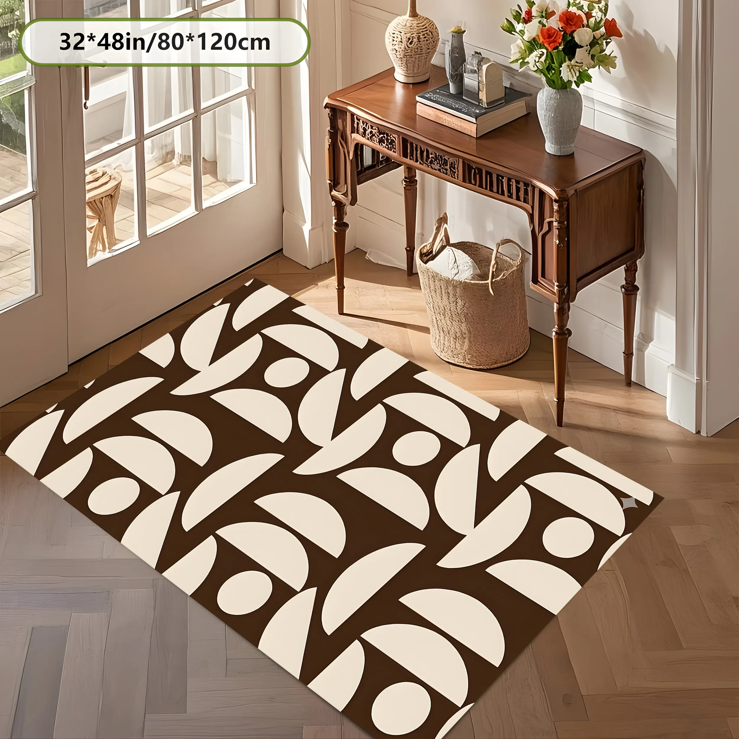 2D Large Rug Contrasting Milk Coffee Color Geometric Semi Circular Pattern Retro Wabi Sabi Living Room Carpet