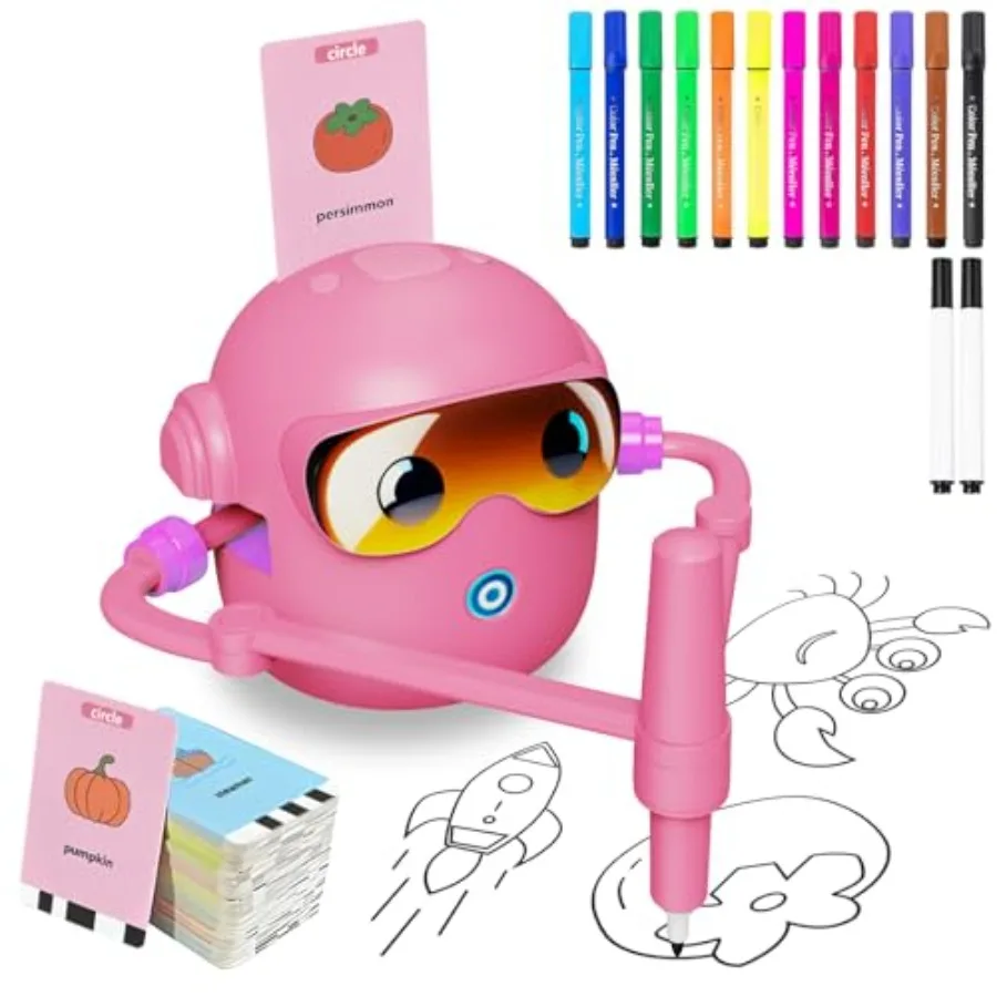 

Drawing Robot Toy for with 100 Word Cards and 12 Color Pens Voice Interactive Educational Drawing Machine Montessori Painting T