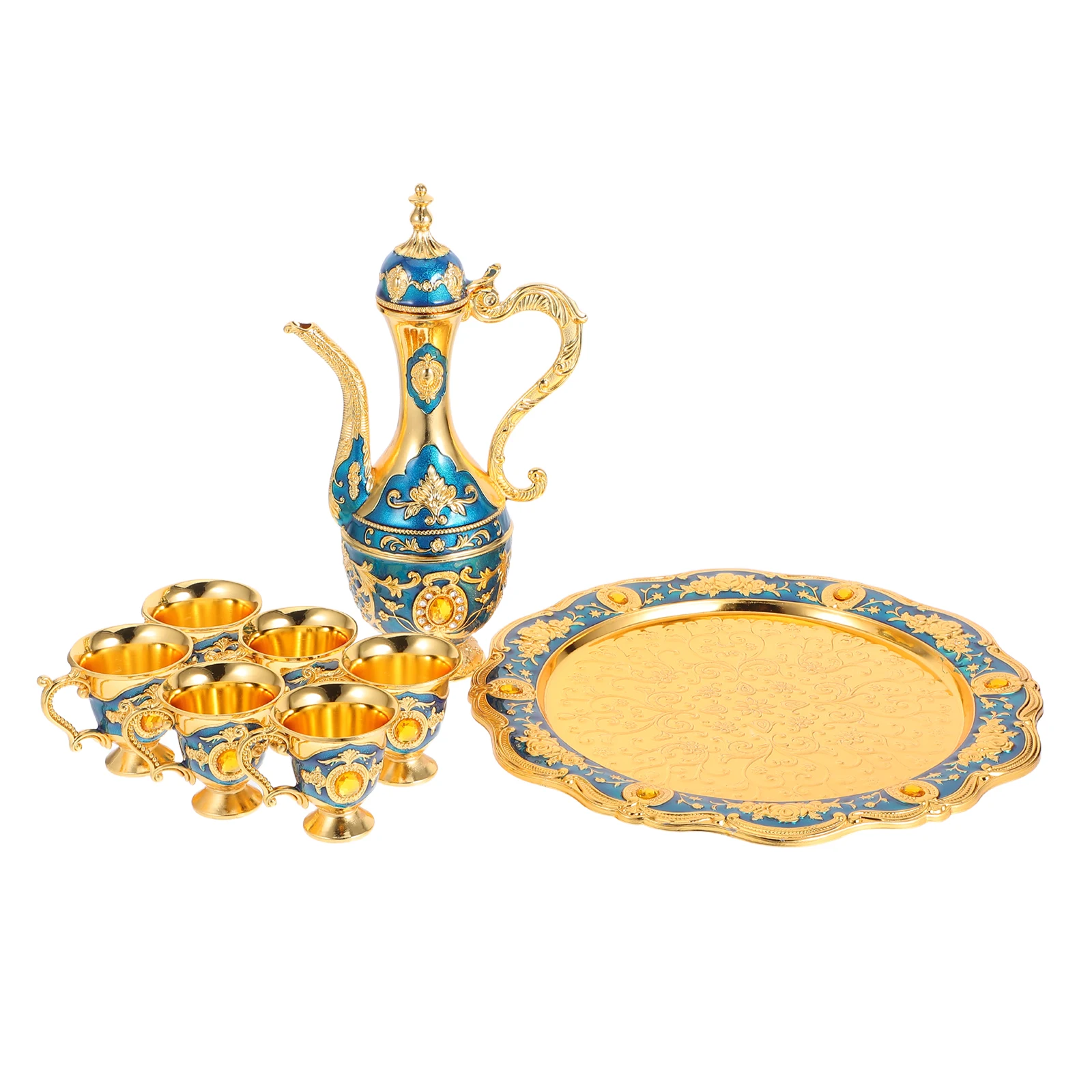 

Palace Style Wine Set Cups Metal Drinking Goblet Decor Tray Zinc Alloy Retro Chalice Embossed