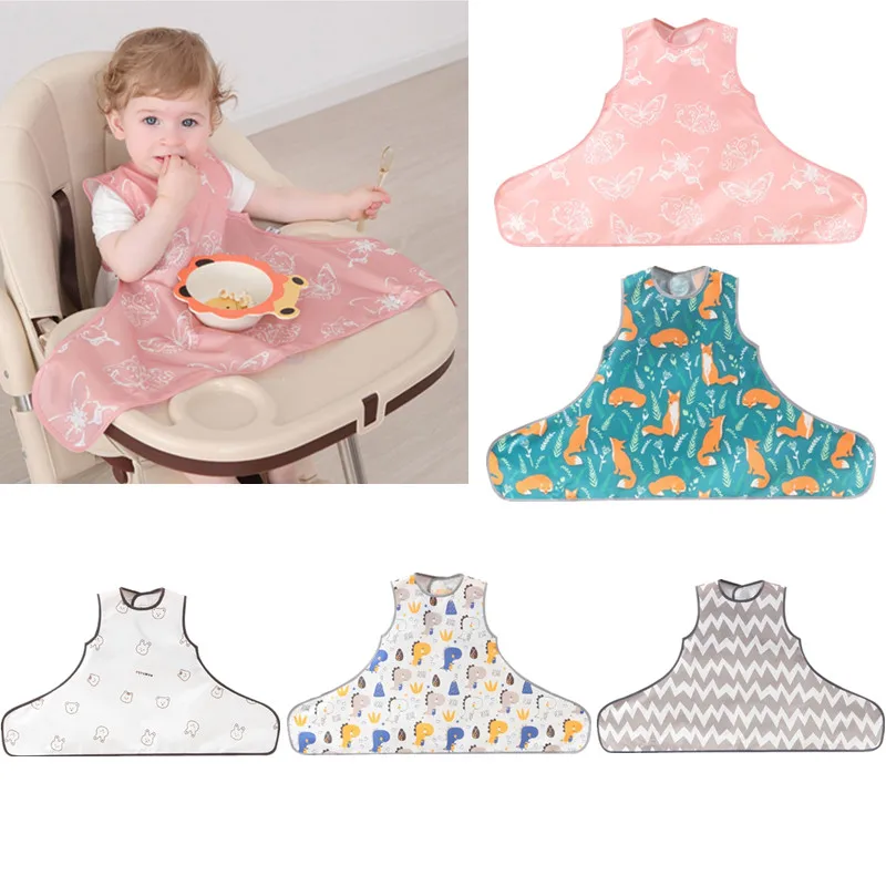 Waterproof Baby Bib Washable Long Feeding Apron Full Coverage Smock Bib Coverall with Table Cloth Cover for Baby Dining Chair