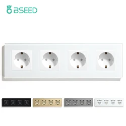 BSEED Quadruple Wall Socket EU Standard Power Crystal Glass Panel Electrical EU Socket  White Black Gloden 110-240V