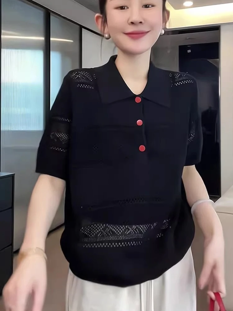 Faionable Hollow out ort Sve Prendas de punto Diseño simple Top de verano Sli Viaje versátil Apropriado Coreano Sle Stra...