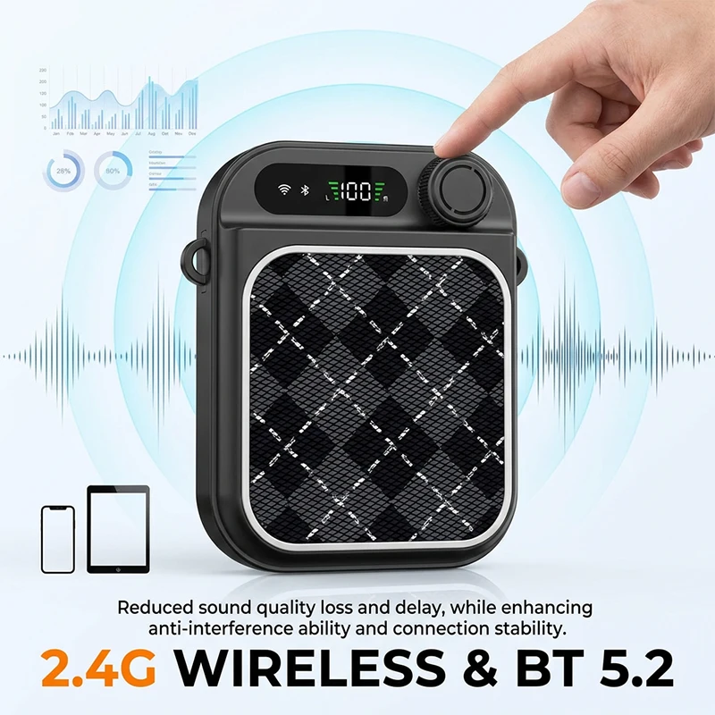 5W Voice Amplifier with 2 Wireless Lavalier Microphone Portable Rechargeable Megaphone for Teacher,Meeting,Guide Loudspeaker