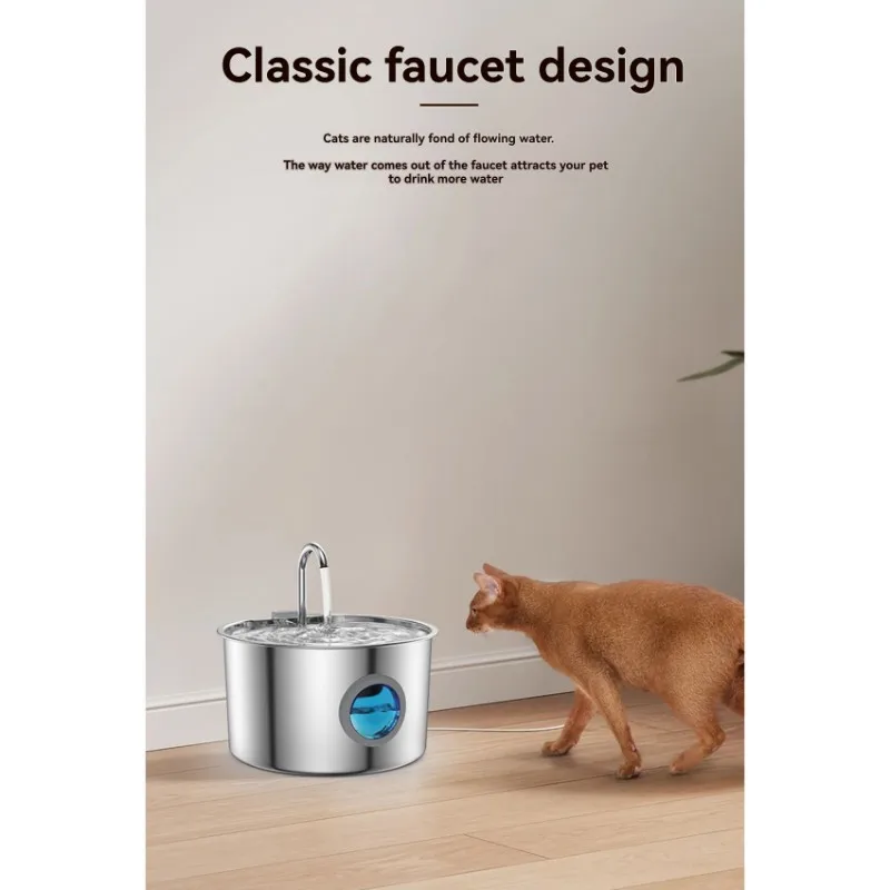 

【ПРЕС-ПРЕП!】Питан для воды для домашних животных из нержавеющей стали 3,2 л-дизайн с круглым окном-автоматический диспенсер для питьевой воды для собак и кошек