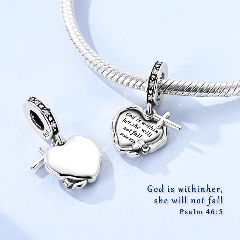 925 فضة الصليب الكتاب المقدس الدين الملاك قزم الخرز دلايات معلقة مجوهرات يناسب 925 الأصلي سوار Diy بها بنفسك هدية للنساء