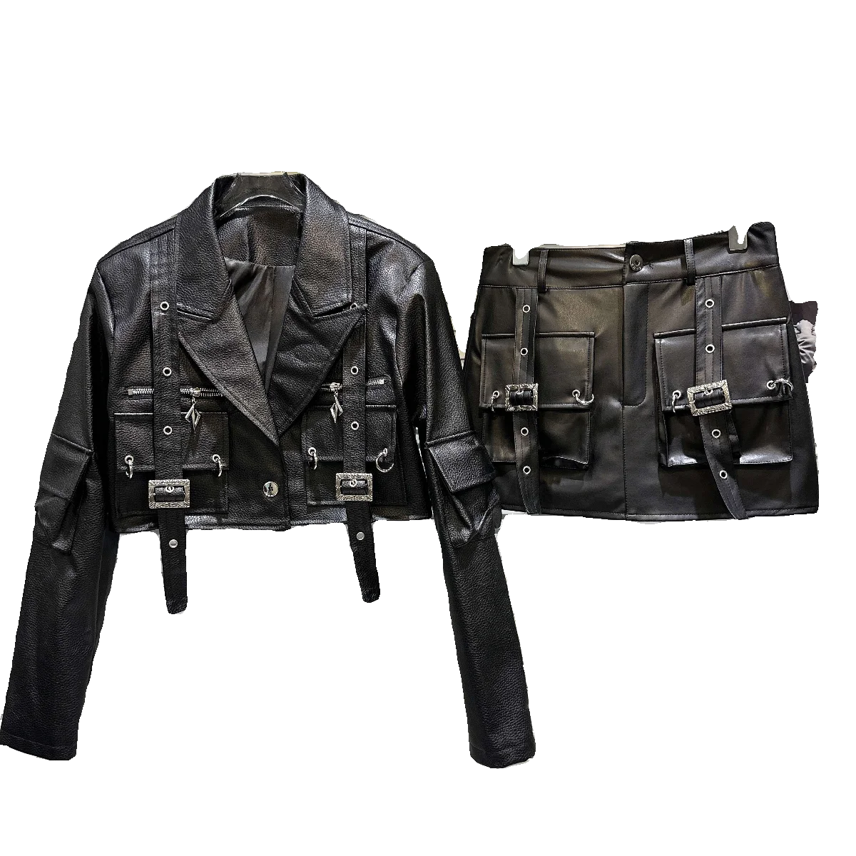 

Street Sle Lychee Skin Leather Jaet And Workwear Skirt Set for Faionable Women in Their 20s And 30s