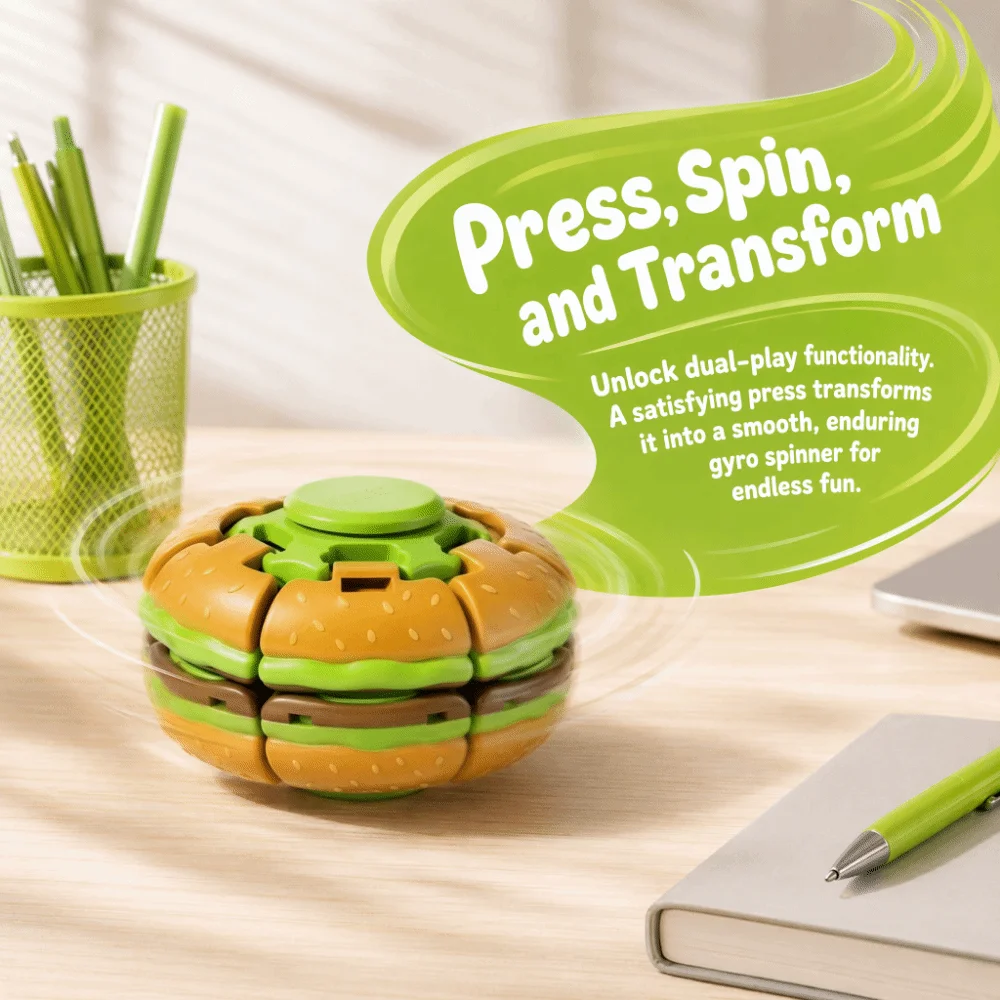 Portable Rotating Fidget Ball Hamburger Shape Rotatable Fidget Stress Relief Pocket-Sized Calming Companion Fidget Spinner Ball