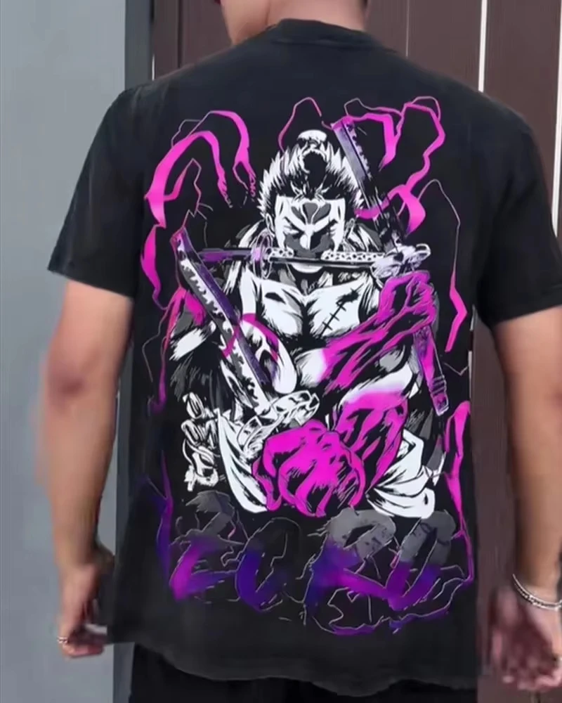 

ONE PIECE Мужские и женские футболки японского аниме Rononoa Zoro Ретро мужские и женские из чистого хлопка Y2k Harajuku с короткими рукавами