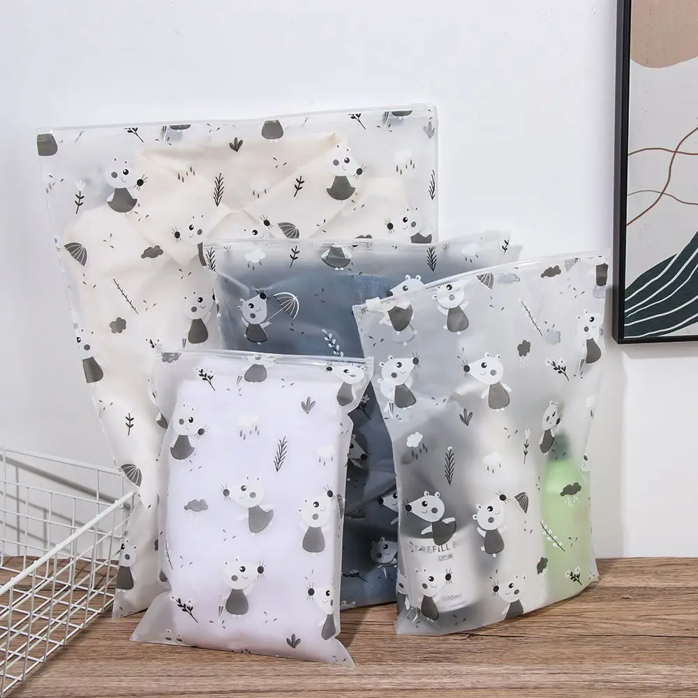 Transparent Clothes Organization Frosted Printed Underwear Zipper Lock Vacuum Bags Shoes Makeup Bag Clothes Storage Bags