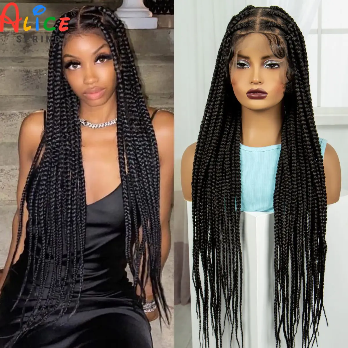 36 Inch Full Lace Braided Wigs Synthetic Knotless Box Braided Lace Wigs with Baby Hair Natural Lace Frontal Wigs for Black Women