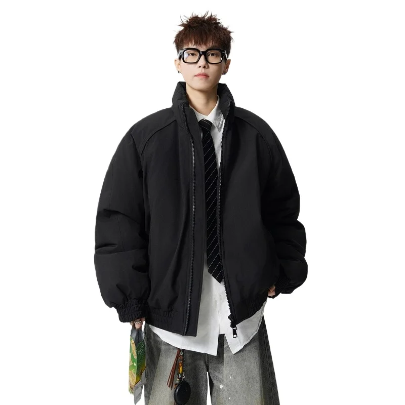 

Cotton Men's Thickened Warmth Winter Baseball Coat Windproof Stand Collar Men's Cotton Flight Coat Winter Outerwear Bread Coat