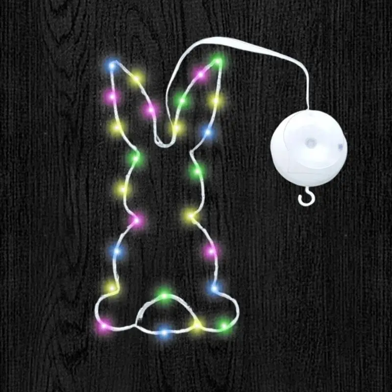 Luz LED para ventana de conejito, lámpara LED de conejito, decoración de ventana de Pascua con ventosa, decoración iluminada para el hogar, suministros coloridos para fiestas