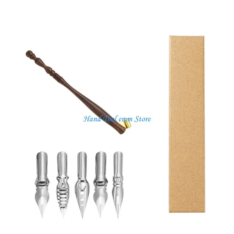 

H37F Dip Pen Holder with 5 Interchangeable Tip for Artist Beginner Writing Drawing