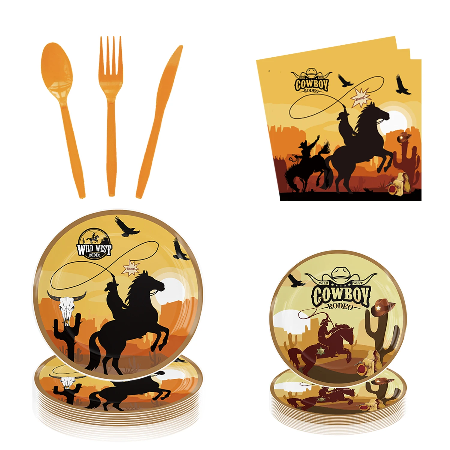 Cowboy Theme Birthday Decorations Party Disposable Tableware Paper Napkins Cups Plates Tablecloths Straw