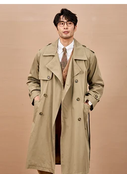 Men's Long Double-Breasted Trench Coat 3 Mauroicardi Spring Autumn Long Black Khaki Trench Coat Men Shoulder Pads Double Breasted Chic British Style Fashion Clothes 2025 3