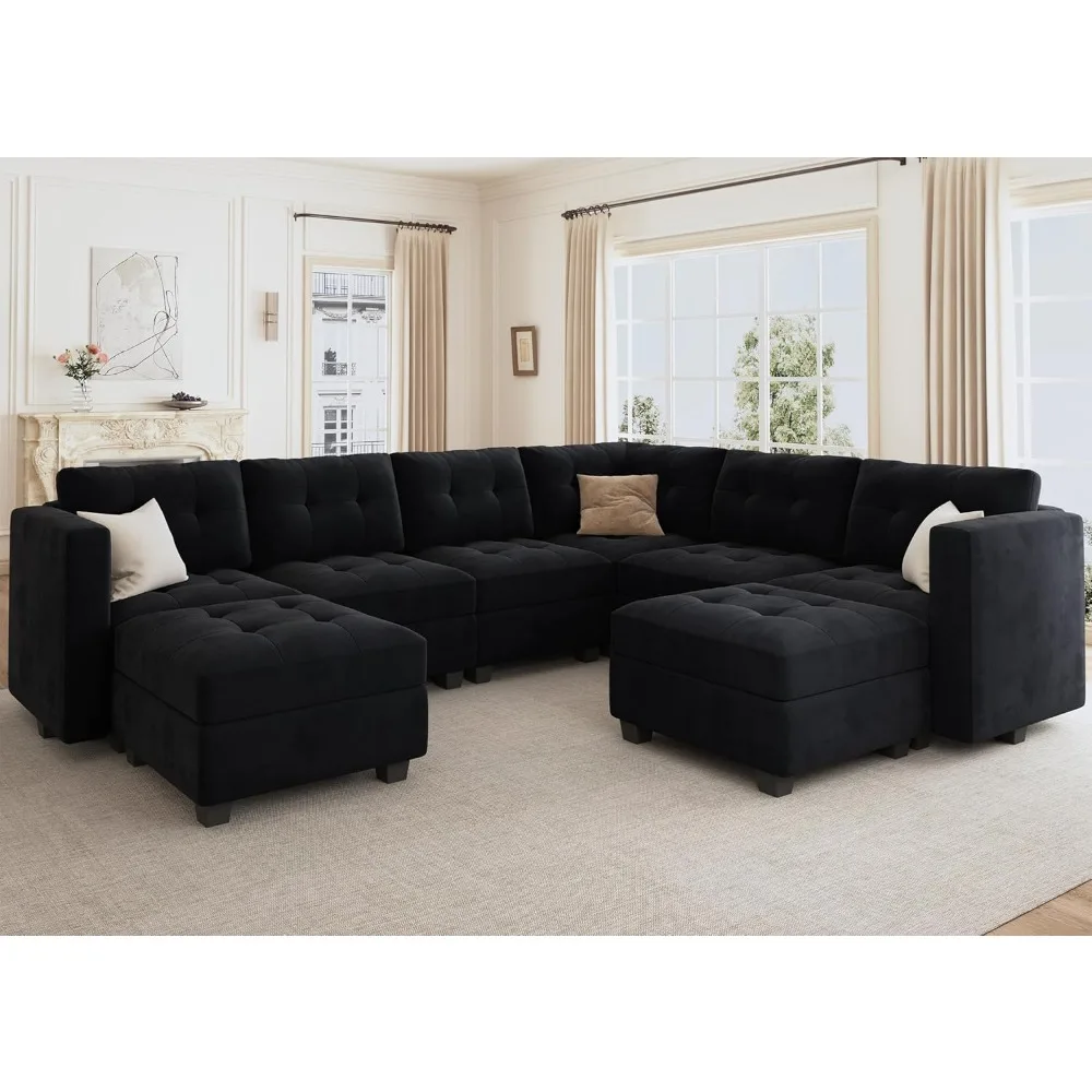 

Modular Sectional Sofa with Storage Ottomans Oversized U Shaped Couch with Chaises for Living Room, Black