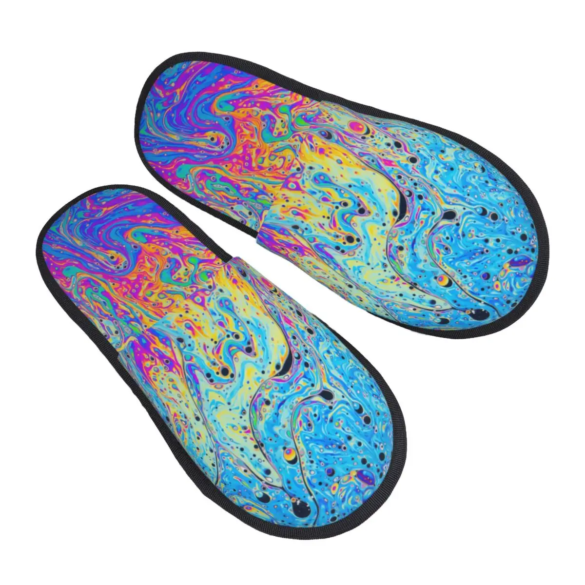 Custom Fluid Soap Bubble House Slippers Women Comfy Memory Foam Psychedelic Colorful Abstract Art Slip On Hotel Slipper Shoes